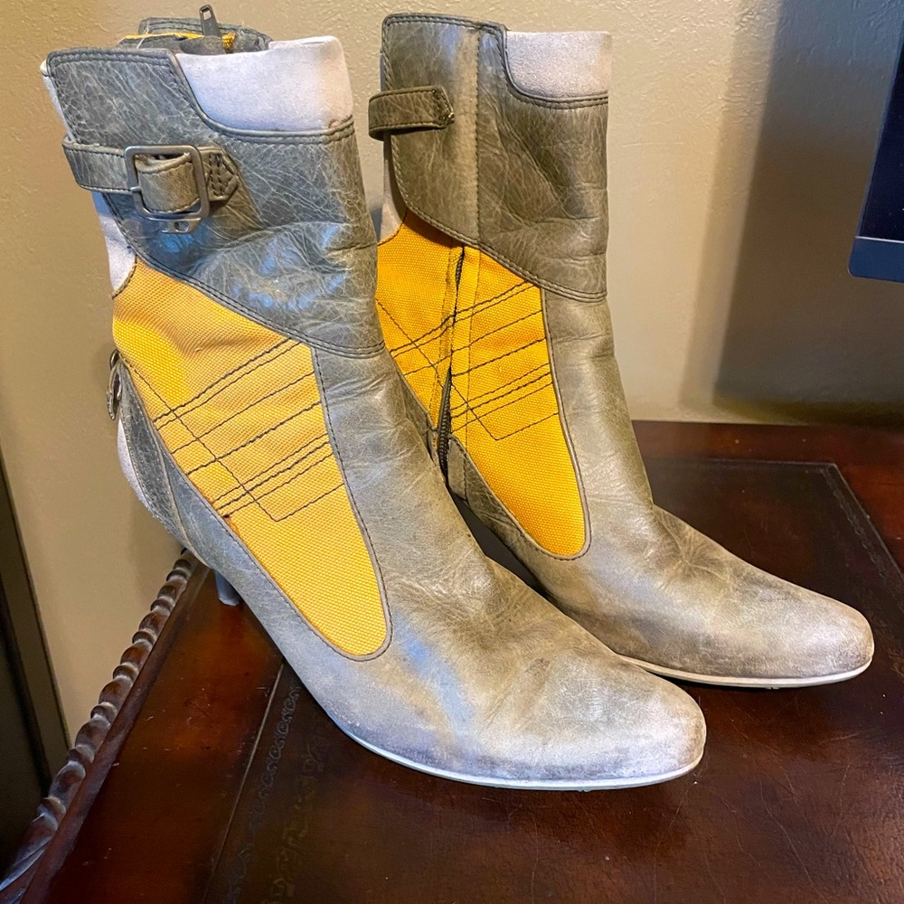 Diesel Gray and Yellow Heeled Boots